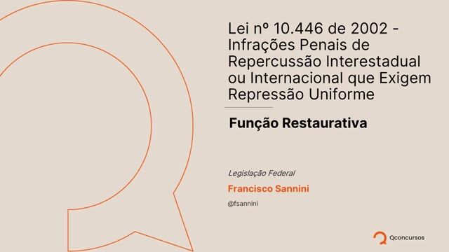  Lei nº 10.446 de 2002 - Infrações Penais de Repercussão Interestadual ou Internacional que Exigem Repressão Uniforme - 03 -  Funções da Investigação Criminal: Função Restaurativa